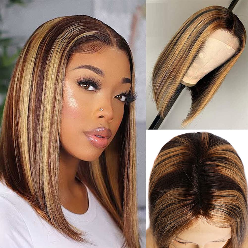 AngelBella Queen Doner Virgin Hair 13X4 Transparent Highlight Bob Wig Straight Raw Hair Lace Frontal Human Hair Wigs