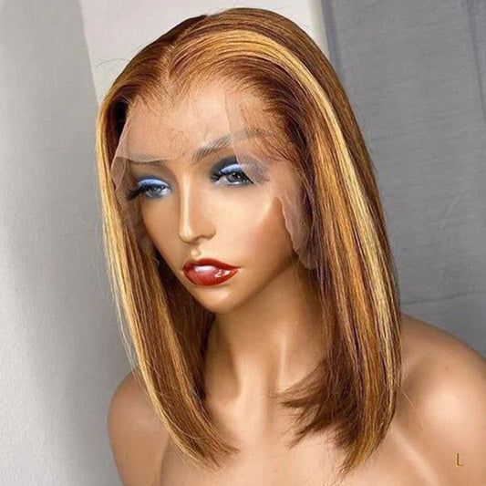 AngelBella Queen Doner Virgin Hair 13X4 HD Highlight Bob Wig Straight Raw Hair Lace Frontal Human Hair Wigs