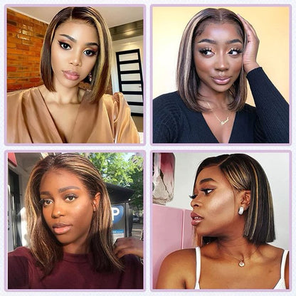 AngelBella Queen Doner Virgin Hair 13X4 Transparent Highlight Bob Wig Straight Raw Hair Lace Frontal Human Hair Wigs