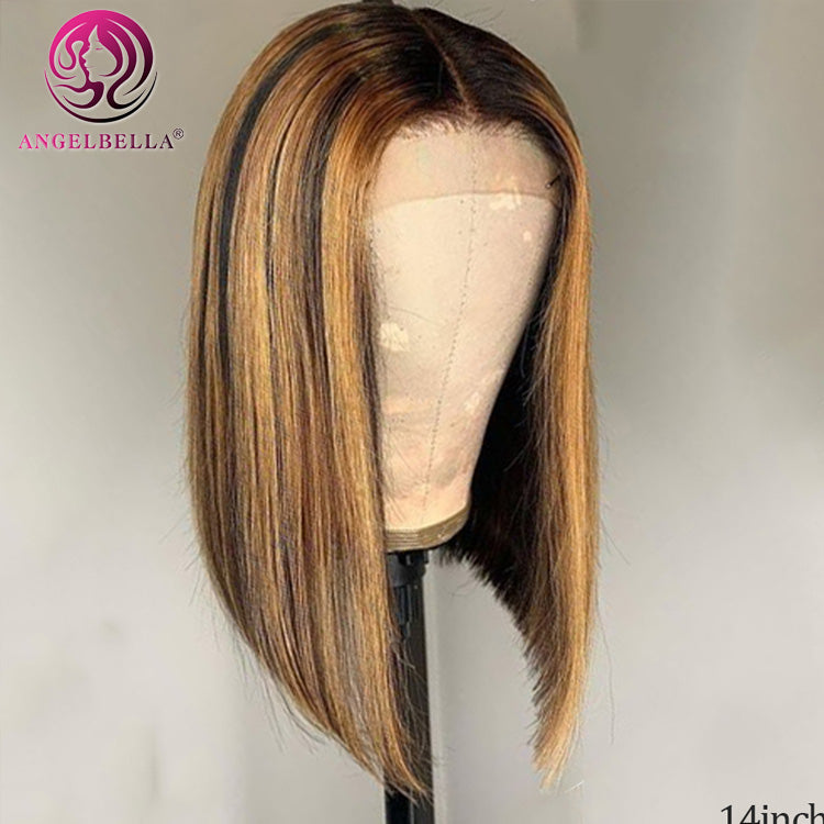 AngelBella Queen Doner Virgin Hair 13X4 Transparent Highlight Bob Wig Straight Raw Hair Lace Frontal Human Hair Wigs