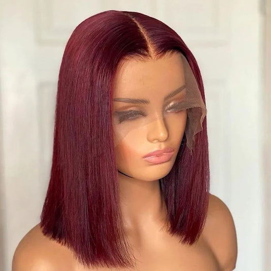 AngelBella Queen Doner Virgin Hair 13X4 HD 99J#Bob Wig Straight Raw Hair Lace Frontal Human Hair Wigs
