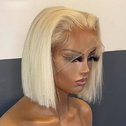 AngelBella Queen Doner Virgin Hair 13X4 Transparent 613 Bob Wig Straight Raw Hair Lace Frontal Human Hair Wigs