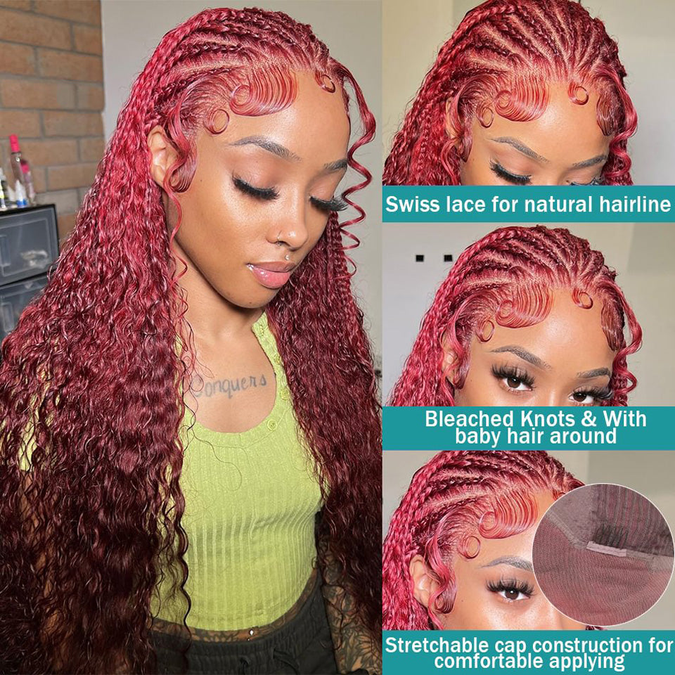 AngelBella DD Diamond Hair 13X4 Transparent Lace Frontal 99J# Deep Wave Human Hair Wigs