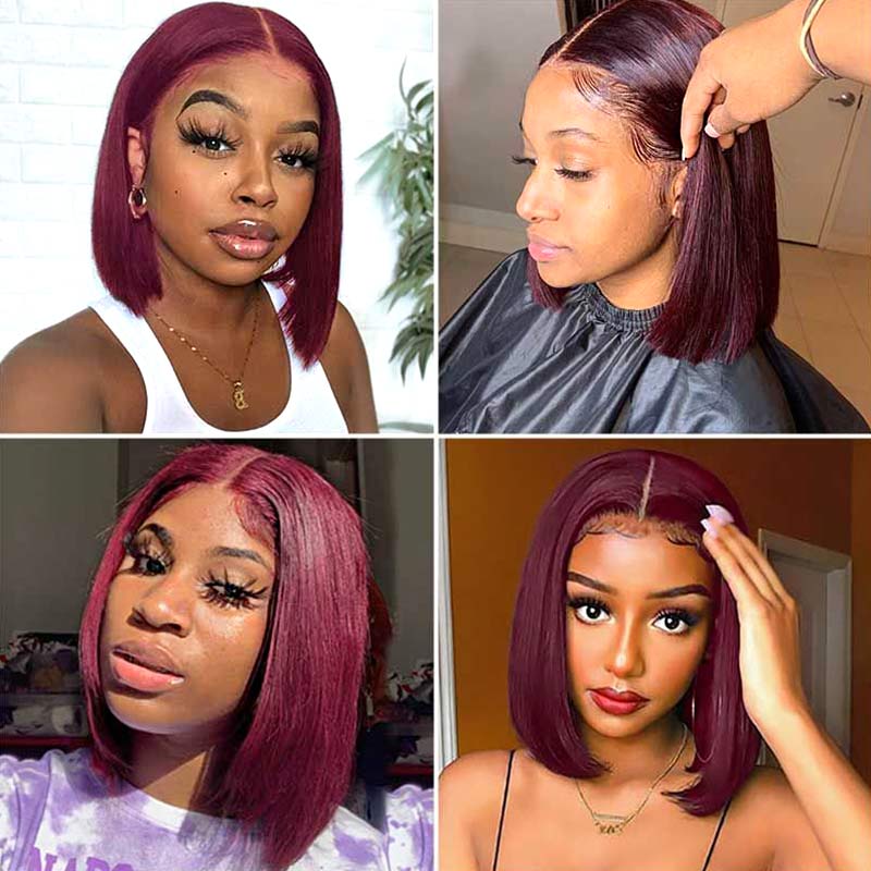 AngelBella Queen Doner Virgin Hair 13X4 HD 99J#Bob Wig Straight Raw Hair Lace Frontal Human Hair Wigs