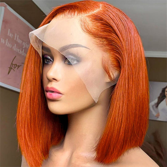 AngelBella Queen Doner Virgin Hair 13X4 Transparent 530# Bob Wig Straight Raw Hair Lace Frontal Human Hair Wigs