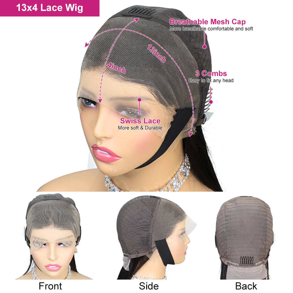 AngelBella DD Diamond Hair 13X4 Transparent Lace Frontal 4/27# Highlight Straight Human Hair Wigs