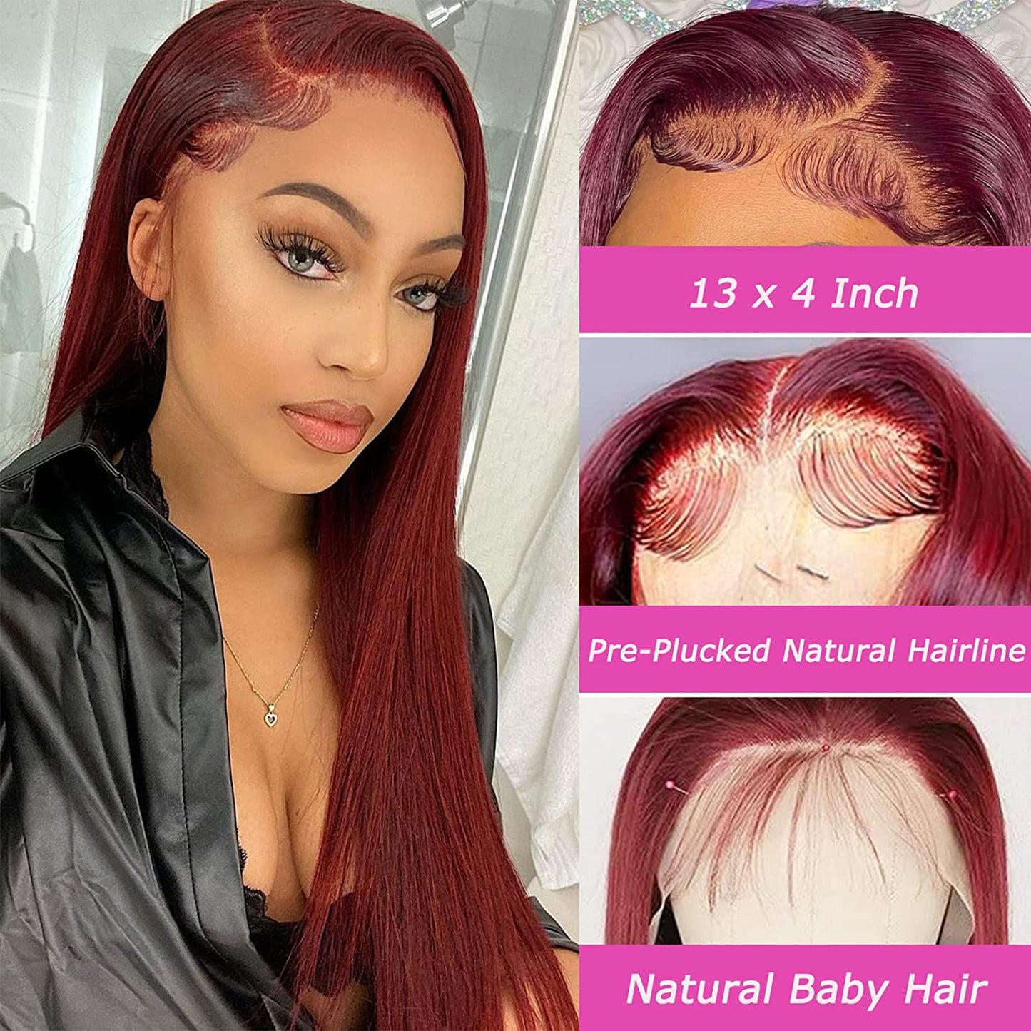 AngelBella DD Diamond Hair 13X4 Transparent Lace Frontal 99J# Straight Human Hair Wigs