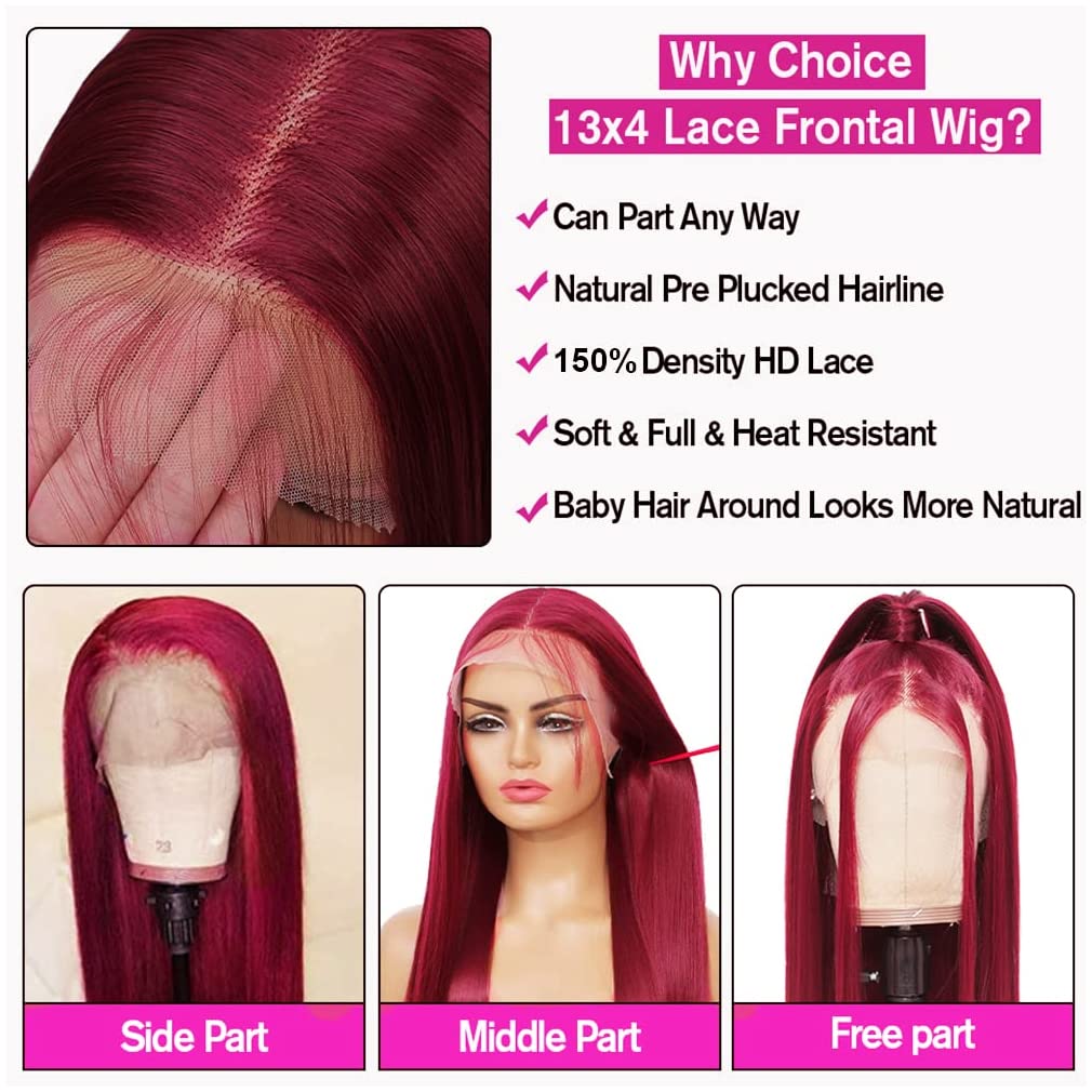 AngelBella DD Diamond Hair 13X4 Transparent Lace Frontal 99J# Straight Human Hair Wigs
