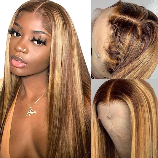 AngelBella DD Diamond Hair 13X4 Transparent Lace Frontal 4/27# Highlight Straight Human Hair Wigs