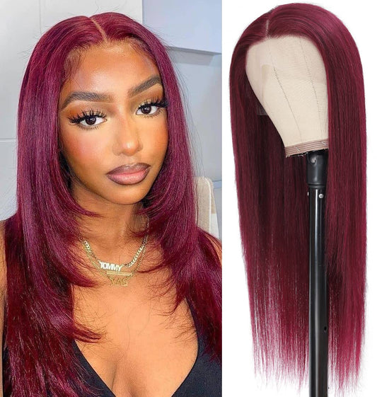 AngelBella DD Diamond Hair 13X4 Transparent Lace Frontal 99J# Straight Human Hair Wigs